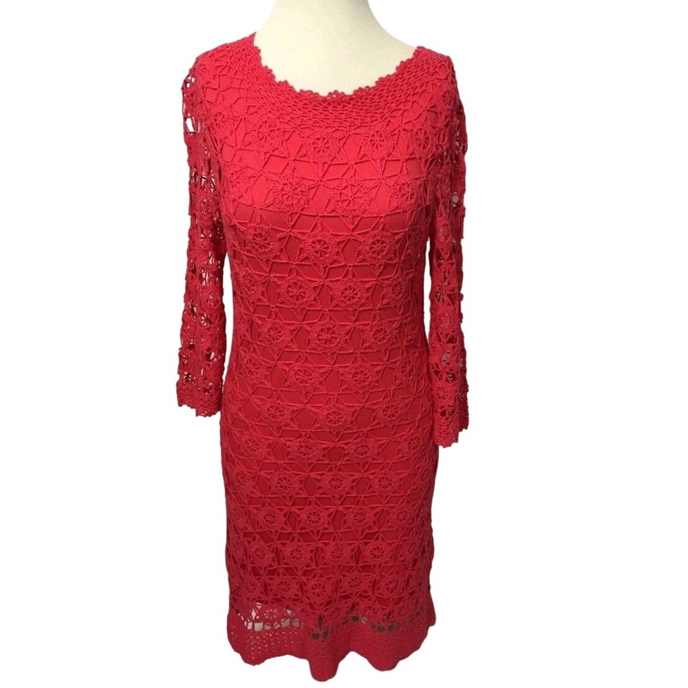 Antonio Melani Pink Floral Crochet Lace Dress Women Sz M Boho Cottagecore